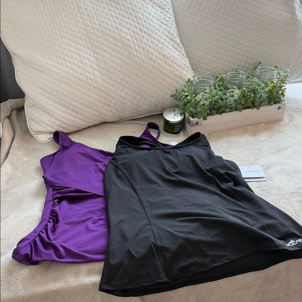 Dolfin Black and Purple Performance Tankini top